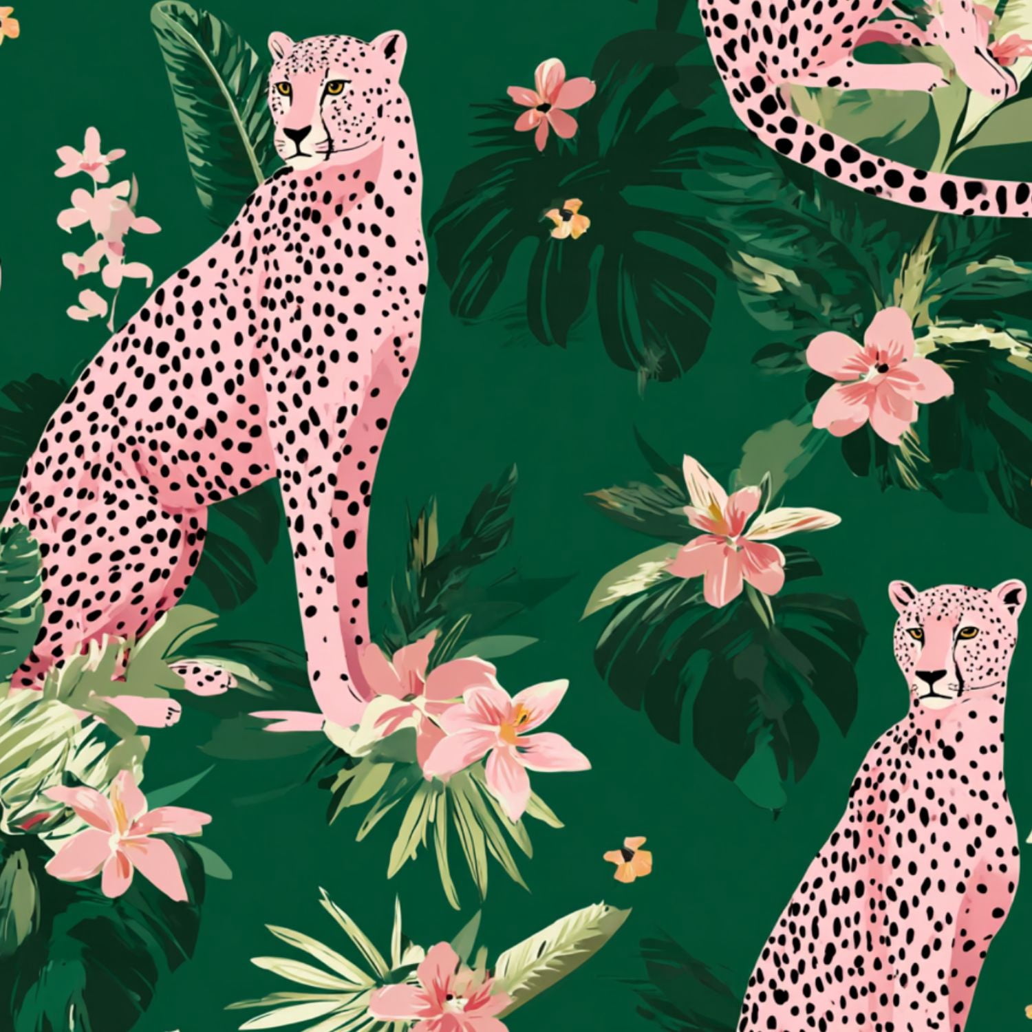 Peel and Stick Wallpaper seamless pink leopards flowers tropical leaves Trendy style 24in x 118in Contact Paper Removable Self Adhesive Wall Mural Wall Decor for Bedroom Kitchen Cabinets