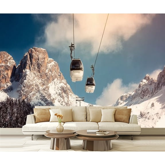 Peel and Stick Wallpaper ski lift cabin ski resort winter dolomite alps val di fassa Modern Art Wall Mural Decor Self Adhesive and Removable 69in x 98in