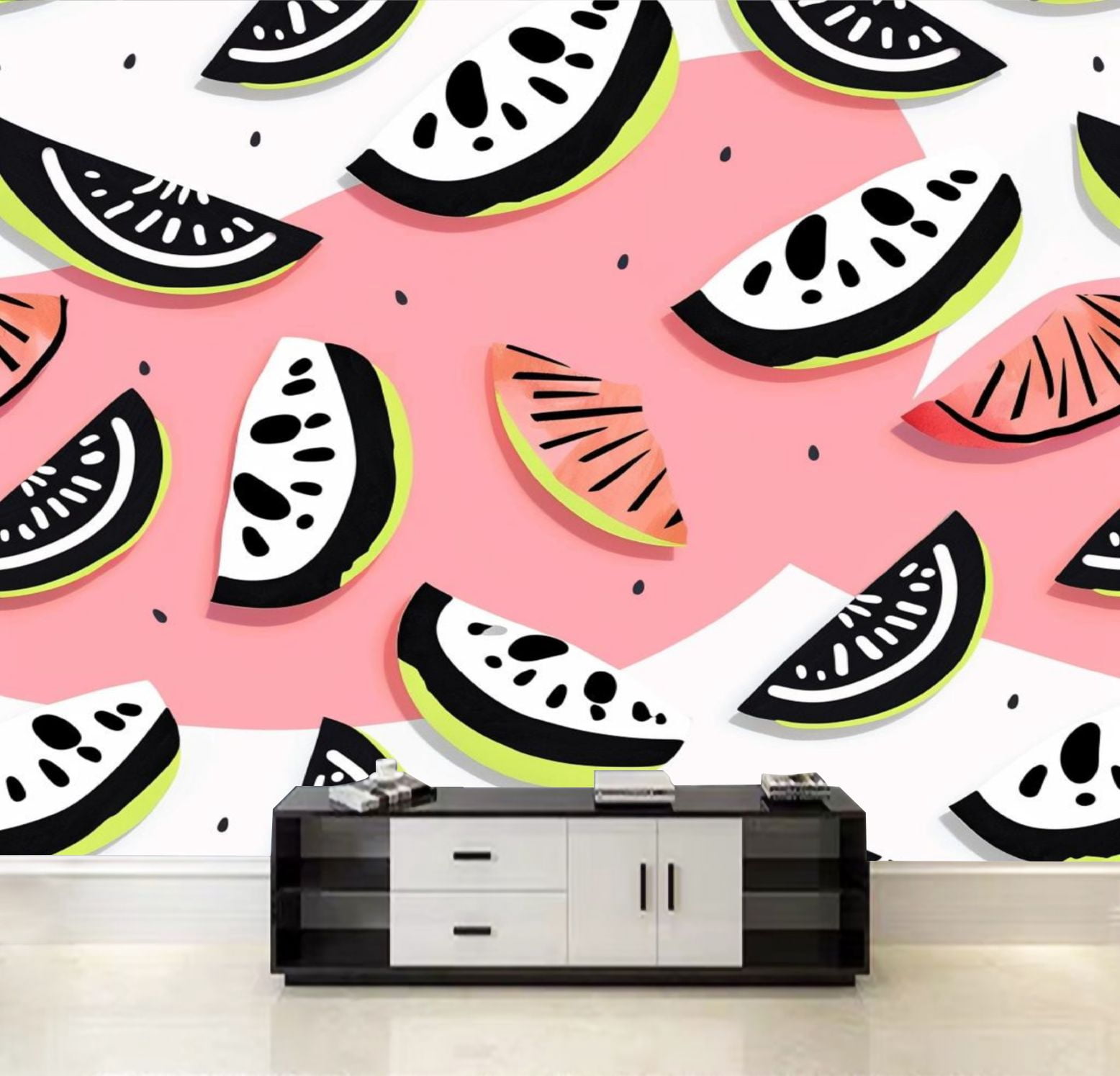 Peel and Stick Wallpaper summer funny pattern monochrome watermelon ...