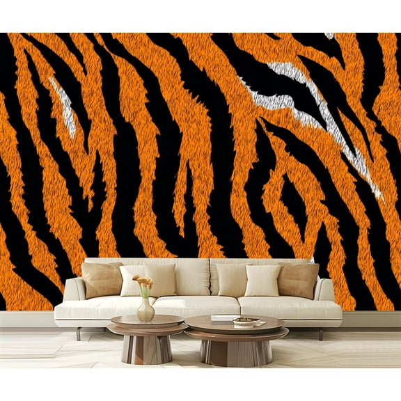 Peel and Stick Wallpaper texture tiger orange stripe repeated seamless black jungle 100"x144" Contact Paper Removable Self Adhesive Wall Mural Wall Decor for Bedroom Kitchen Cabinets
