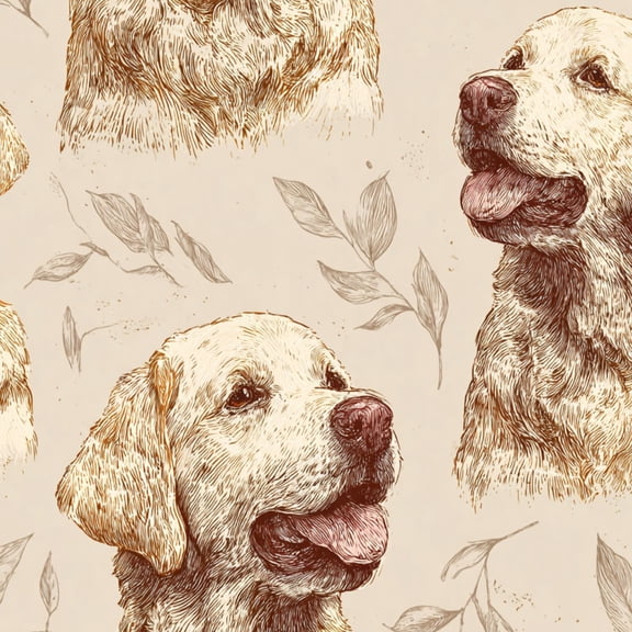 Peel and Stick Wallpaper vintage Happy Labrador Dog Floral Accents sketch Wall Mural 23.6in x 9.8ft Self Adhesive Removable Wall Paper Renter Friendly Wallpaper for Bedroom Kitchen Bathroom