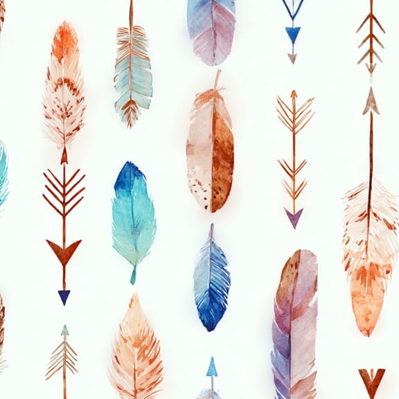 Peel and Stick Wallpaper watercolor boho bird feathers scandinavian turquoise brown Wall Mural 17.7in x 9.8ft Self Adhesive Removable Wall Paper Renter Friendly Wallpaper for Bedroom Nursery