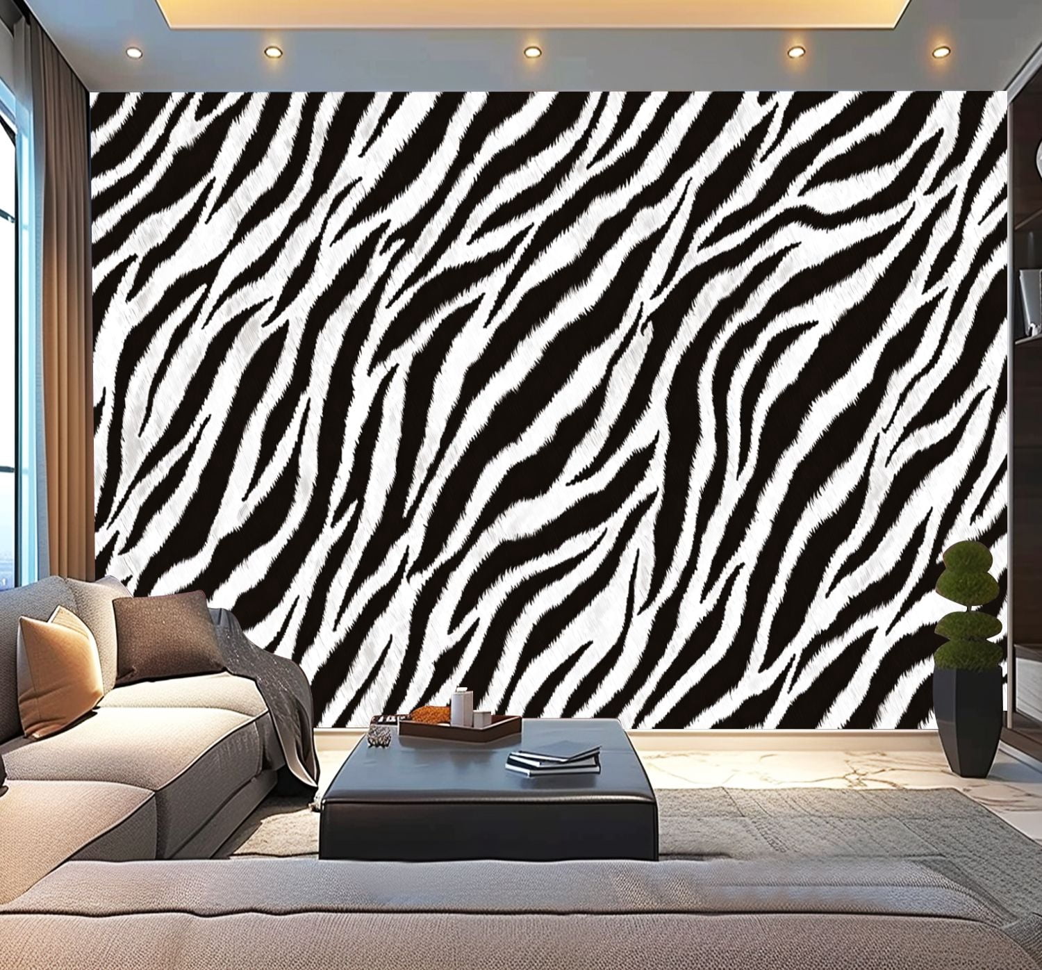Peel and Stick Wallpaper zebra skin texture seamless zebra Stripes Seamless skin Modern Art Wall Mural Decor Self Adhesive and Removable 100in x 144in