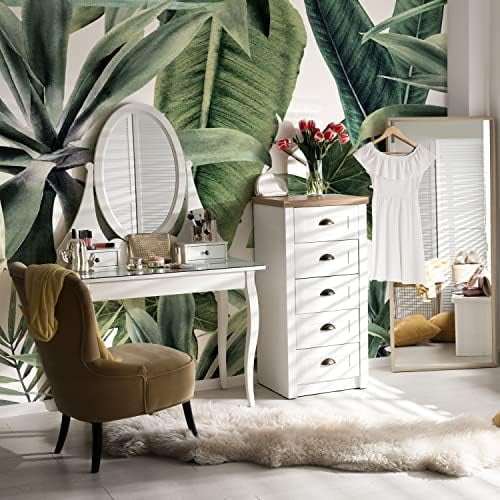Peel and Stick Watercolor Large Tropical Leaves Wall Mural, Leather Textured Vinyl Self-Adhesive Wallpaper for Bedroom Living Room Accent Wall Decor, White Background, 92''x125''$$Tools
