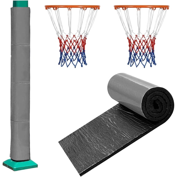 Basketball Pole Padding Wrap with 2 Nets – Peel & Stick Weatherproof Foam Pad, Impact-Resistant Protective Wrap for Garage, Playground, Basement, Round & Square Poles