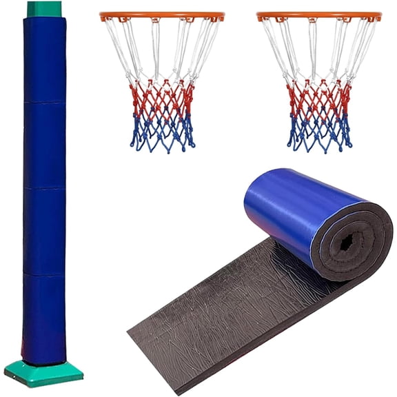 Basketball Pole Padding Wrap with 2 Nets – Peel & Stick Weatherproof Foam Pad, Impact-Resistant Protective Wrap for Garage, Playground, Basement, Round & Square Poles