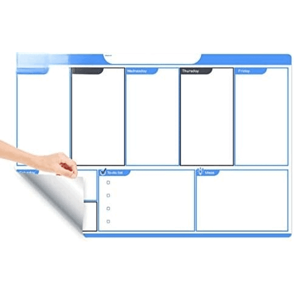 Peel and Stick Whiteboard Calendar, Large Weekly Organizer, 24 x 36 in - Stain Proof White Board Dry Erase Surface, and Reusable Adhesive Backing$$Office