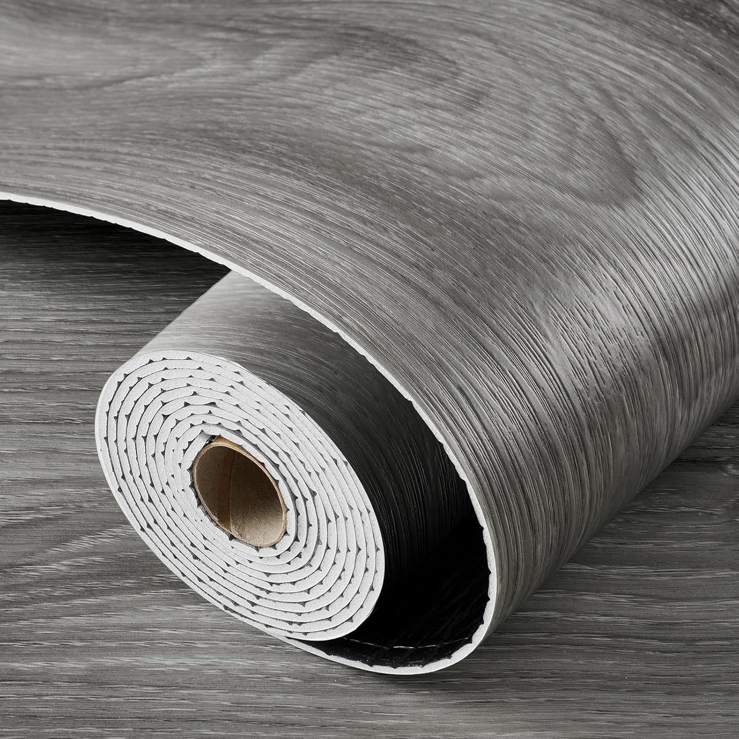 Peel and Stick Wood Flooring Grey Wood Grain Vinyl Flooring Roll Peel and Stick Floor Tile Bathroom Kitchen Wooden Floor Planks Waterproof Self Adhesive Removable Foam Wall Paper 15.8"x80"