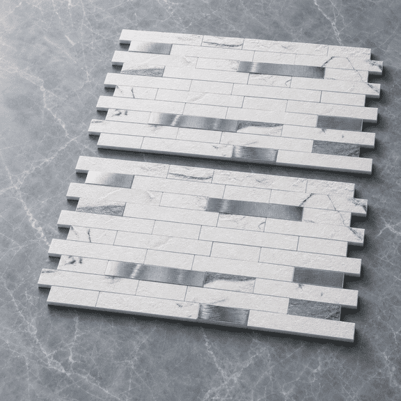 Peel And Sticksplash Tile Waterproof Removable Pvc Wall Sticker 3d Faux Stone Marble Brick White Accent Panels (rough - Metal 20 Tiles 9 Sq. Ft. (0.84 M²))