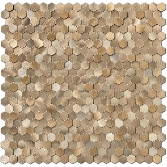 Peel and Backsplash Tiles, Mosaic Self Tiles, Hexagon Backsplash for Kitchen Bathroom Fireplace Vanity (8PCS, Copper)