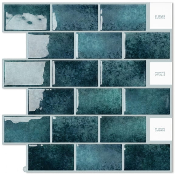 Peel and Stick Backsplash - 10 Sheets of 12"×12" - 3D Adhesive Peel and Stick Tile Backsplash for Kitchen, Bathroom, Wall Tile, Dark Blue