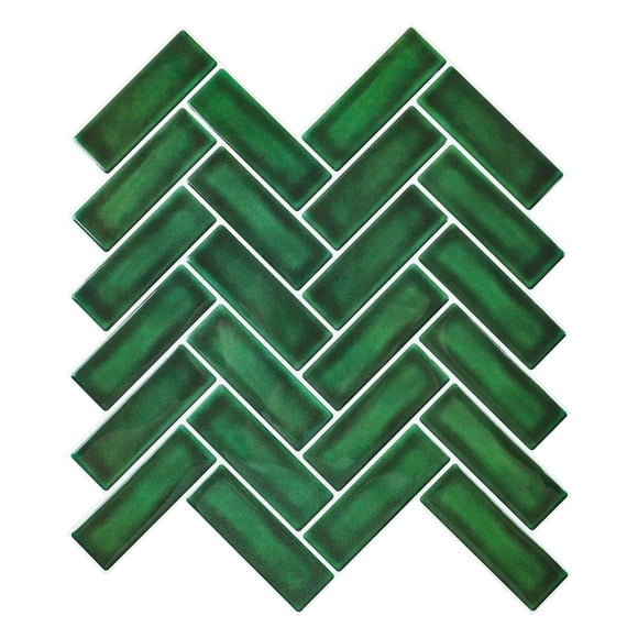 Herringbone Peel and Stick Backsplash, 10-Sheet Self Adhesive Stick on Wall Tiles for Kitchen Bathroom (Green)