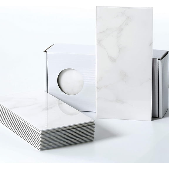 Peel and Stick Backsplash Large Bathroom Subway Tiles,Kitchen Shower Wall Stickers (23Tiles) Cararra White