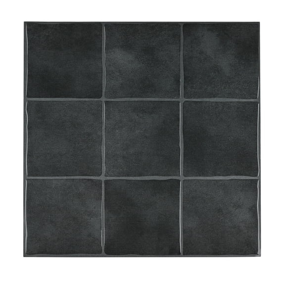 HOMEART Peel and Stick Backsplash Square Tiles, 10 Sheets Black Faux Spanish Handmade Tile for Kitchen, Bathroom Wall (12" x 12")