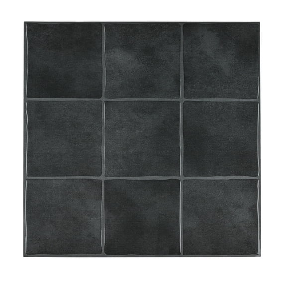 HOMEART Peel and Stick Backsplash Square Tiles, 10 Sheets Black Faux Spanish Handmade Tile for Kitchen, Bathroom Wall (12" x 12")
