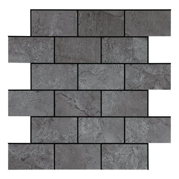 Peel and Stick Backsplash Subway Tile, 12" x 10.5" Faux Stone Grey Marble Wall Tiles for Kitchen Bathroom (6-Sheet)