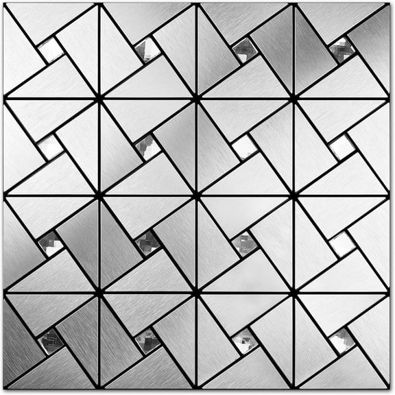Peel and Stick Backsplash Tile, Metal Tile on for Kitchen Bathroom Silver Windmill Puzzle Glass Mixed Self Adhesive Mosaic Tiles(12"x12",10-Sheet)
