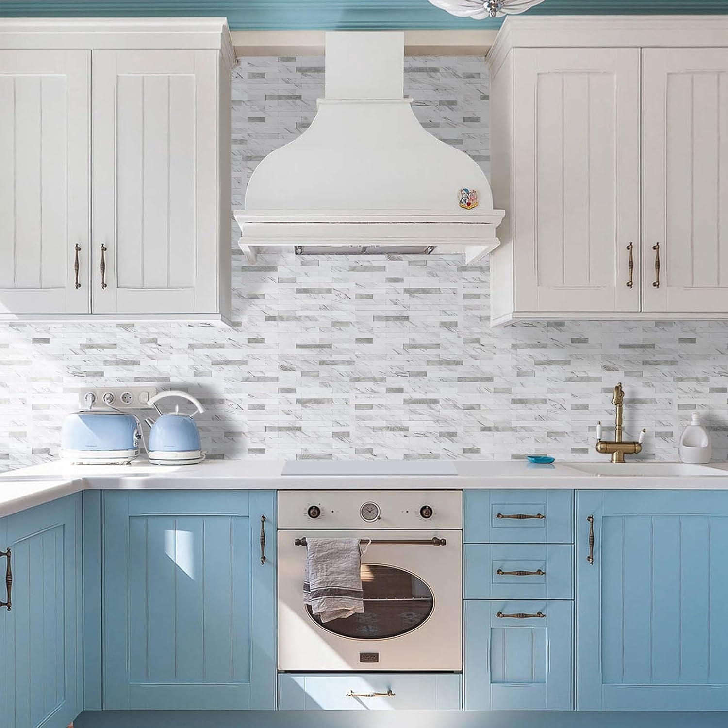 Peel and Stick Backsplash Tile, Stick on Backsplash for Kitchen and Bathroom,   White Look PVC Mixed Metal Silver Self Adhesive Wall Tiles(10 Sheets)