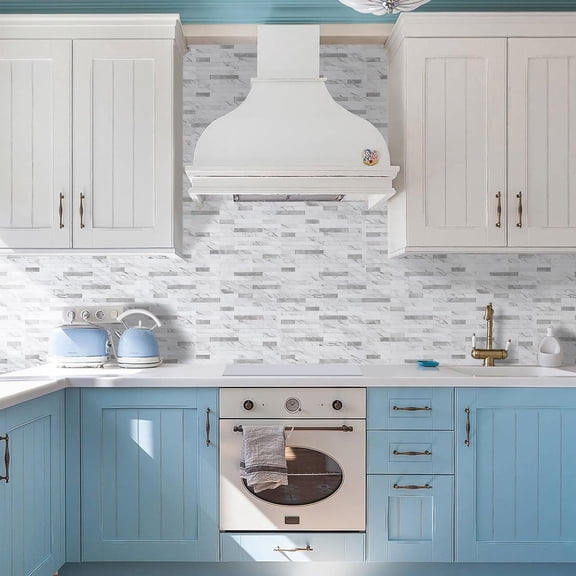 Peel and Stick Backsplash Tile, Stick on Backsplash for Kitchen and Bathroom, White Look PVC Mixed Metal Silver Self Adhesive Wall Tiles(10 Sheets)