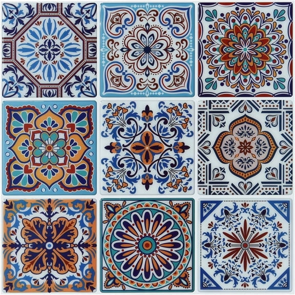 Peel and Stick Backsplash Tile Stickers, Colorful Talavera Mexican Tile, Stick Wall Tiles (10 Sheets)