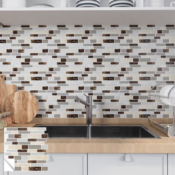 Peel and Stick Backsplash Tile for Kitchen Brown Marble Pattern,1MM Thickness