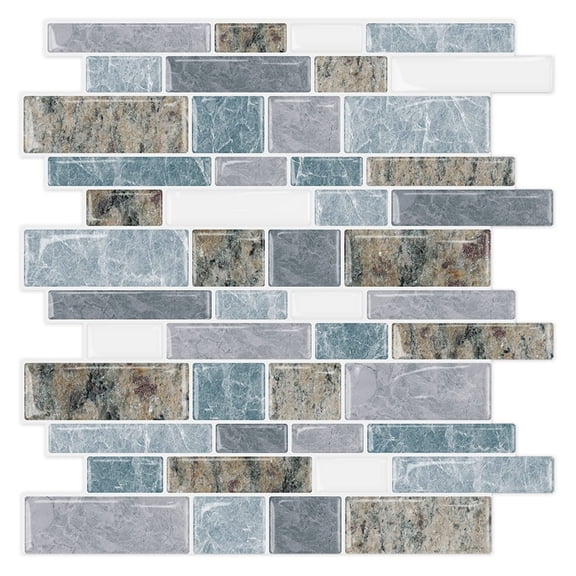 Peel and Stick Backsplash Tiles Light Blue & Brown Granite 10 Count