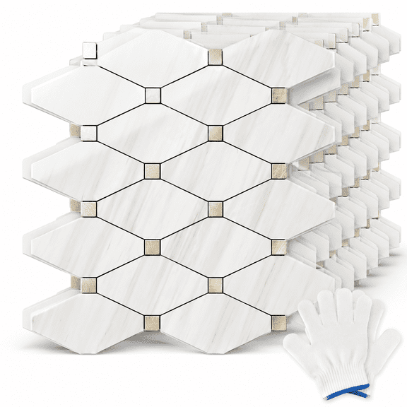 Peel and Stick Backsplash Tiles, Polished Dolomite PVC Mixed Metal Gold Wall Tiles for Kitchen, Bathroom and RV, 10 Sheets