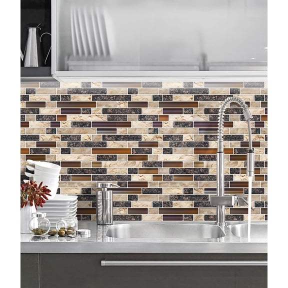 Peel and Stick Backsplash Tiles Sand Brown 10 Sheets 12x12 Inch