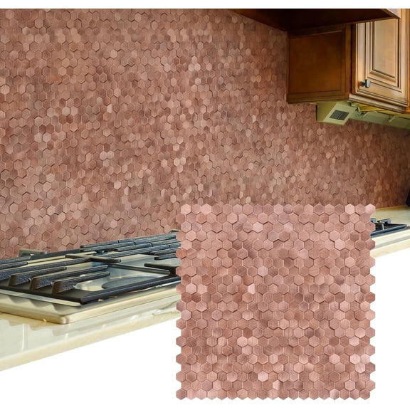 Peel and Stick Backsplash Tiles, Stick Mosaic Self Adhesive Tiles, Hexagon Backsplash for Kitchen Bathroom Fireplace (8PCS, Rose )