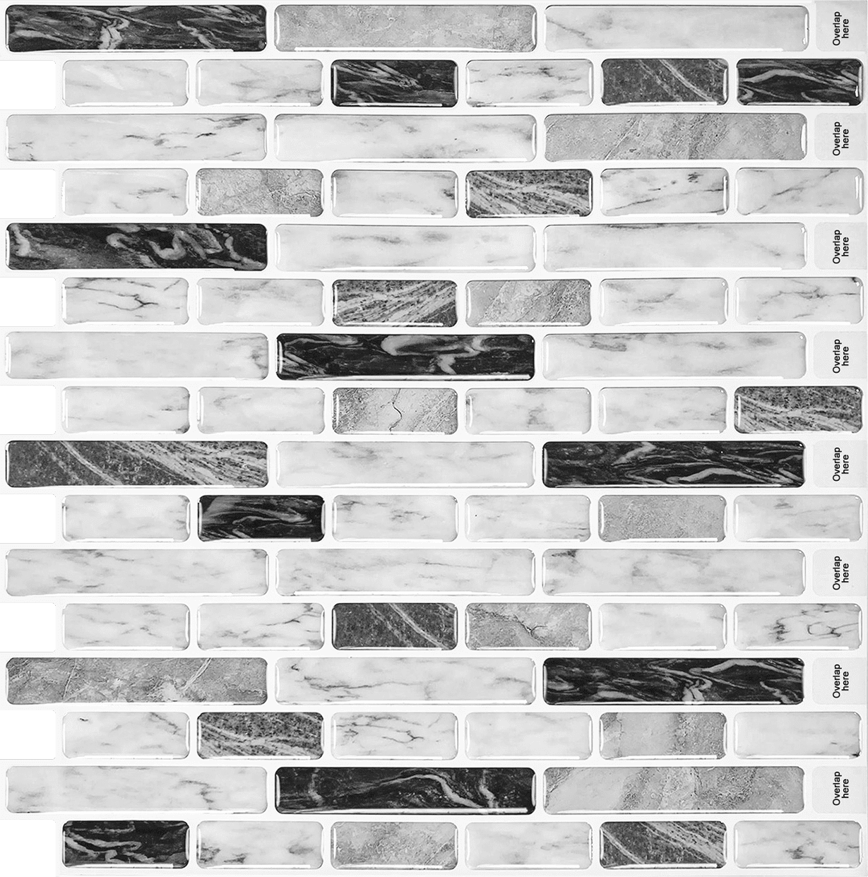 Peel and Stick Backsplash Vinyl Tiles in Grey Marble Bathroom Waterproof Self-Adhesive Mosaic Wall Decoration ( set of 10)