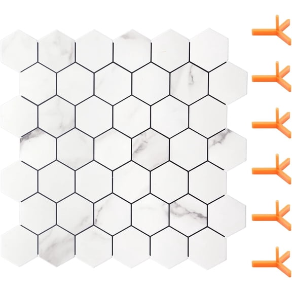 Peel and Stick Backsplash for Kitchen, Self-Adhesive Tile Hexagon Mosaic Tiles (10 Sheets, White Marble )