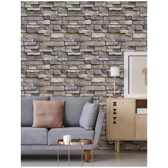Peel and Stick Brick Wallpaper Stone Khaki/Red/Blue Prepasted Bedroom Decorative 17.7in x 19.7ft