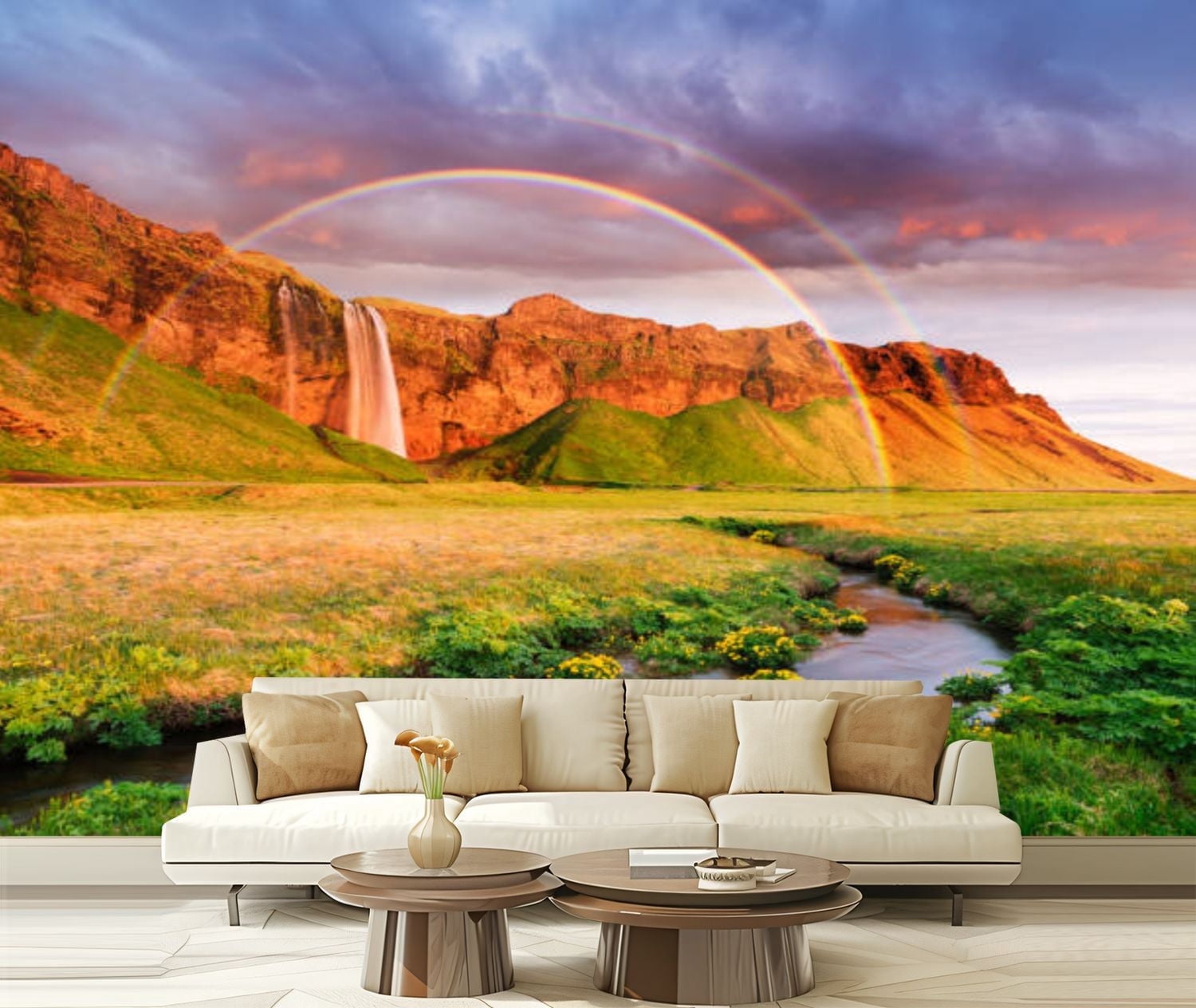 Peel and Stick Canvas Wallpaper Amazing landscape rainbow waterfall ...