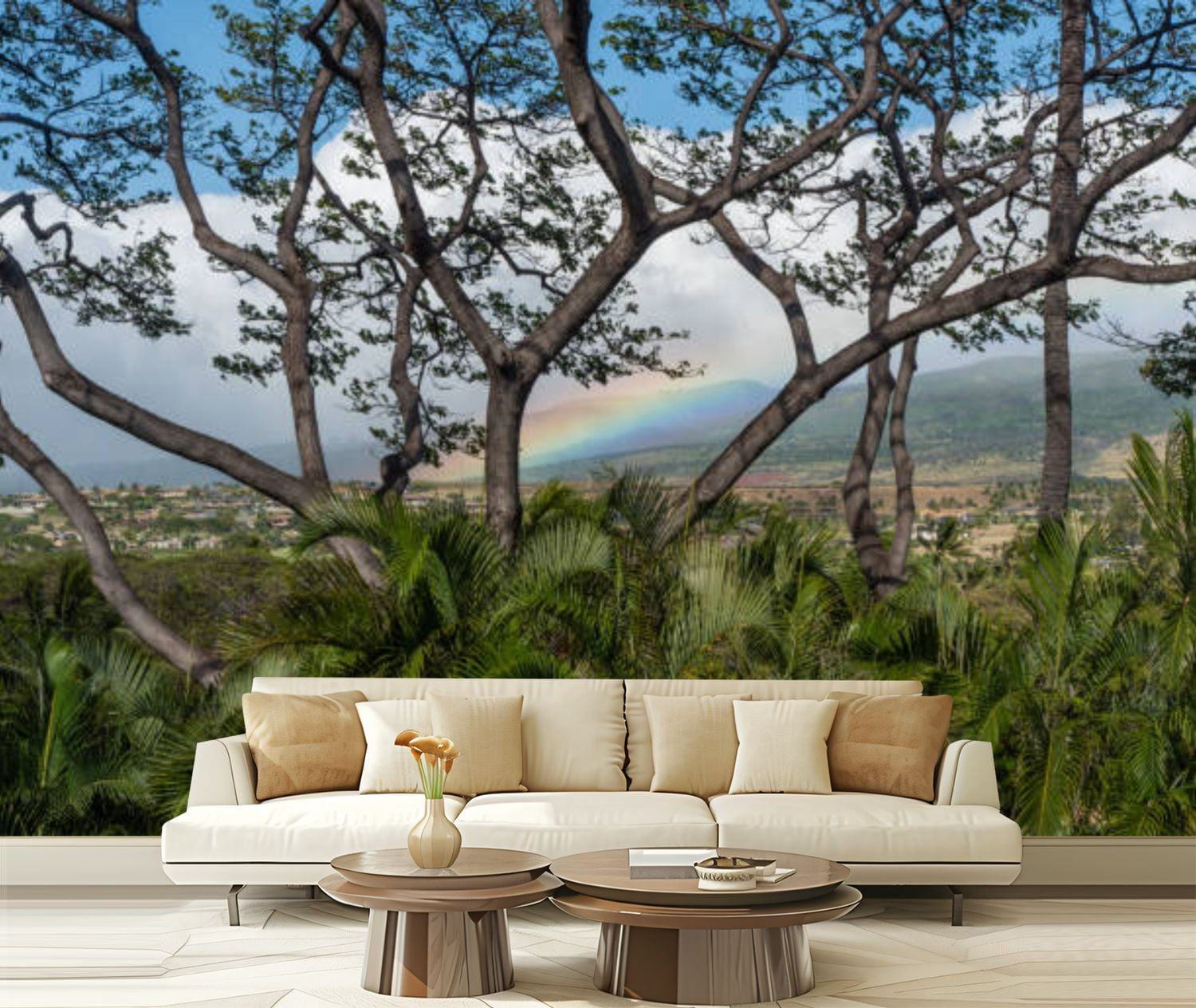 Peel and Stick Canvas Wallpaper Beautiful Maui vista rainbow Modern Art ...