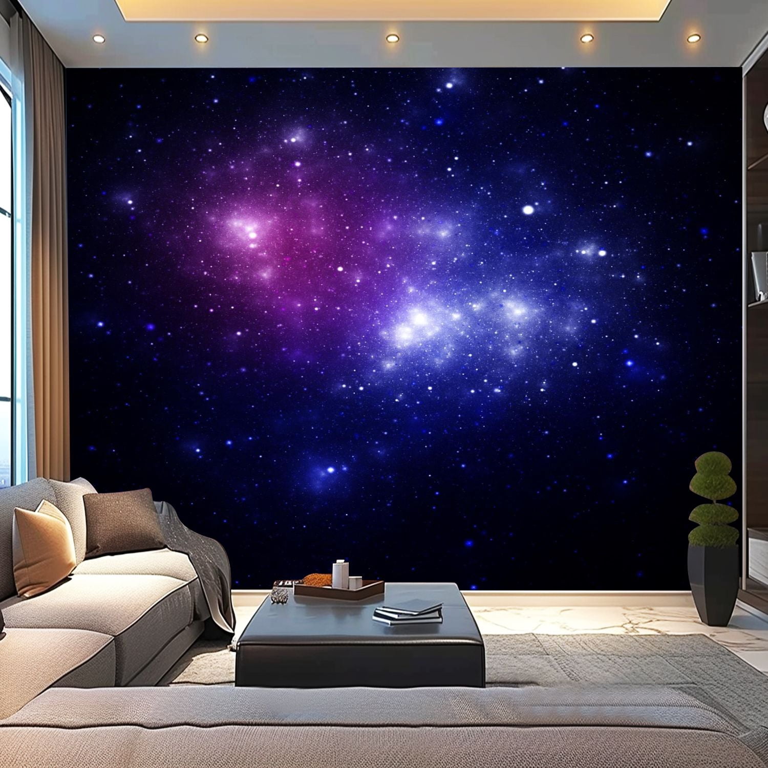 Peel and Stick Canvas Wallpaper Blue space nebula Modern Art Wall Mural ...