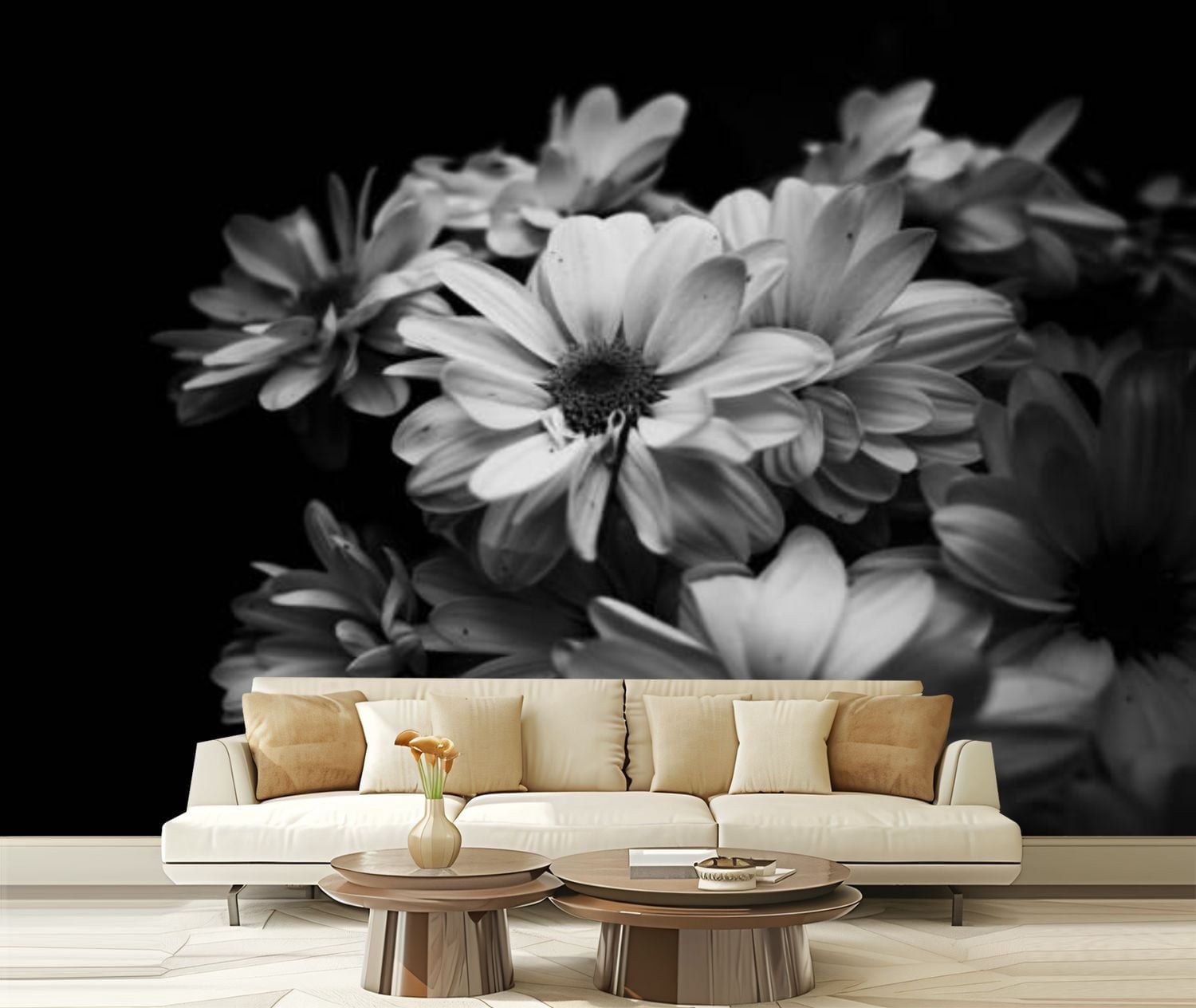 Peel and Stick Canvas Wallpaper Flowers black white Modern Art Wall ...