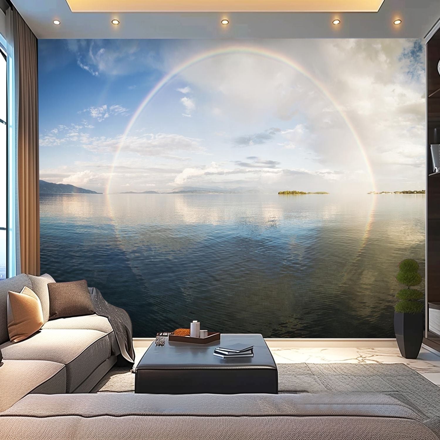 Peel and Stick Canvas Wallpaper Full rainbow sea Modern Art Wall Mural ...