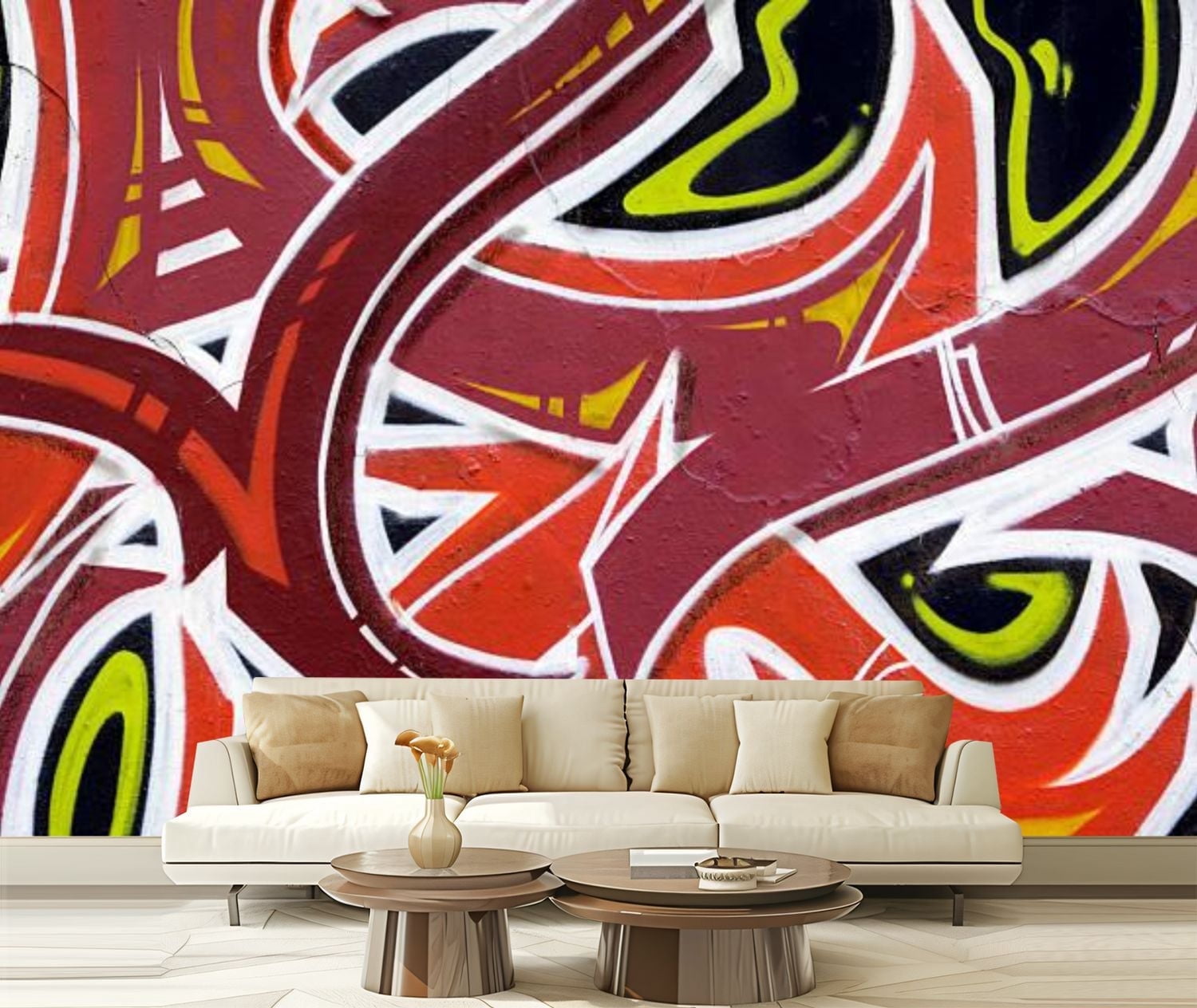 Peel and Stick Canvas Wallpaper Graffiti concrete wall Modern Art Wall ...
