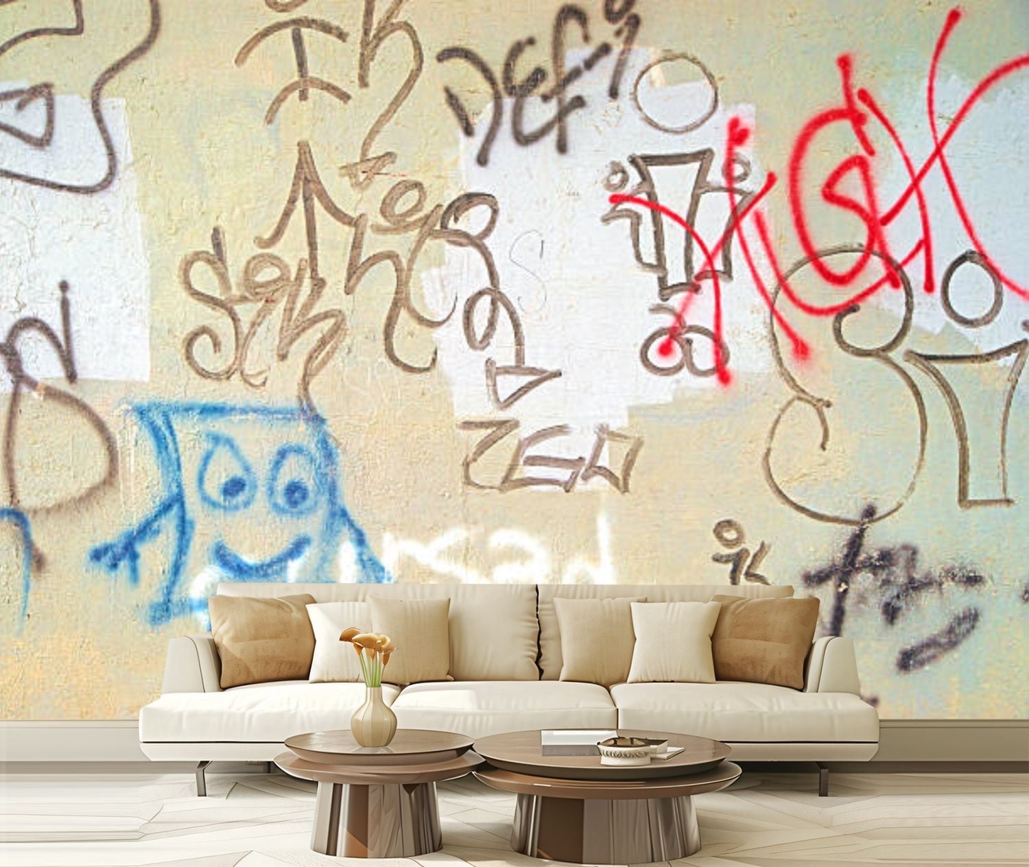 Peel and Stick Canvas Wallpaper Graffiti symbols concrete wall Modern ...