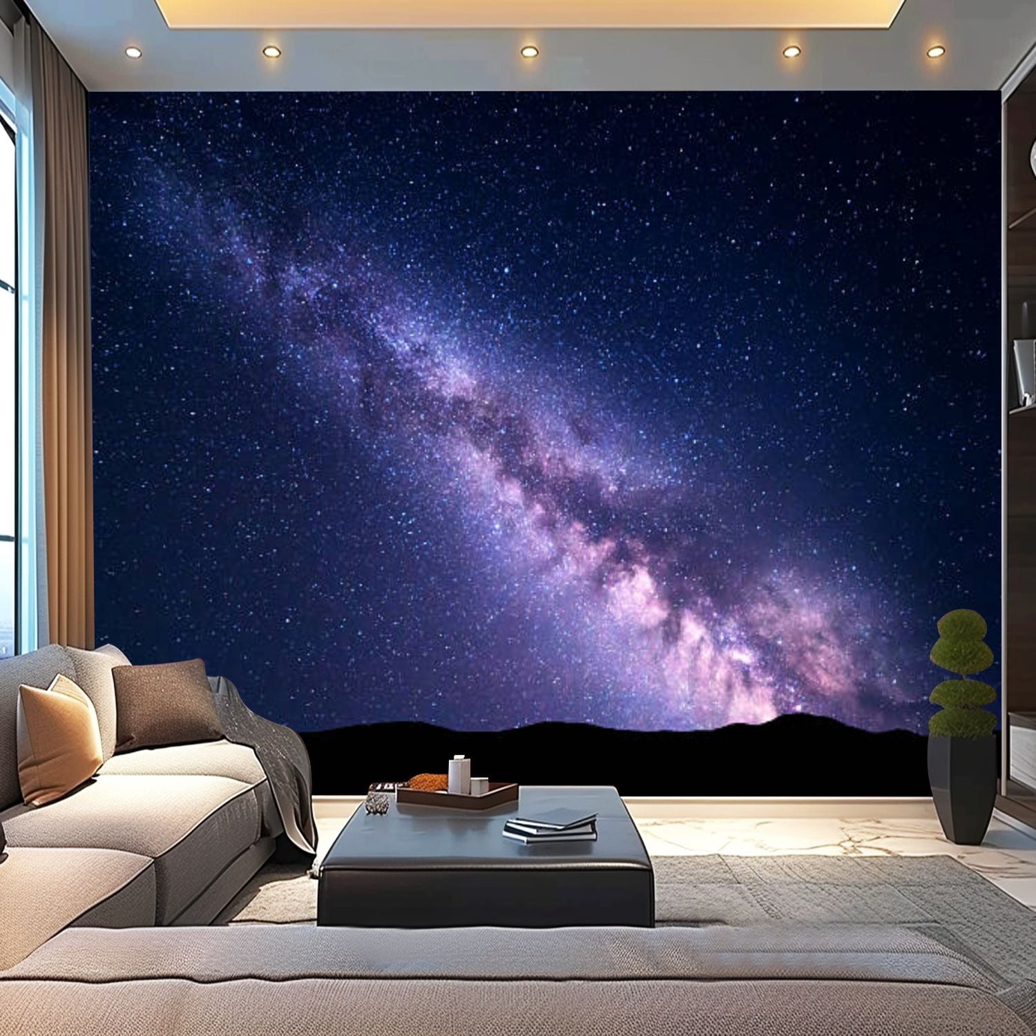Peel and Stick Canvas Wallpaper Landscape Milky Way Night starry sky ...