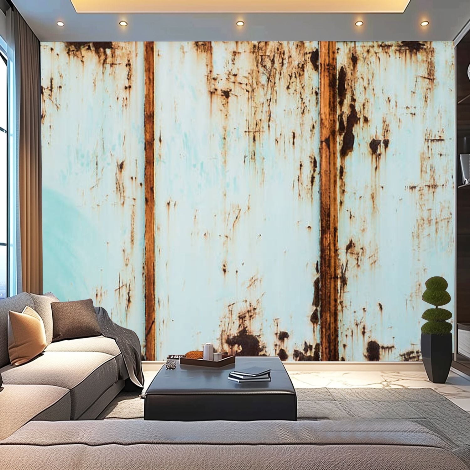 Peel and Stick Canvas Wallpaper Old rusty galvanized iron wall Modern ...