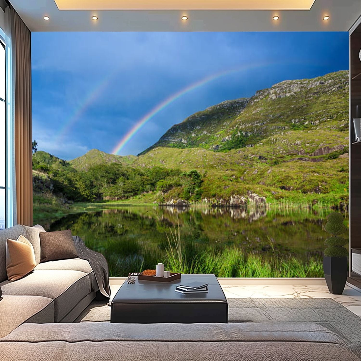 Peel and Stick Canvas Wallpaper Rainbow Mountain Modern Art Wall Mural ...