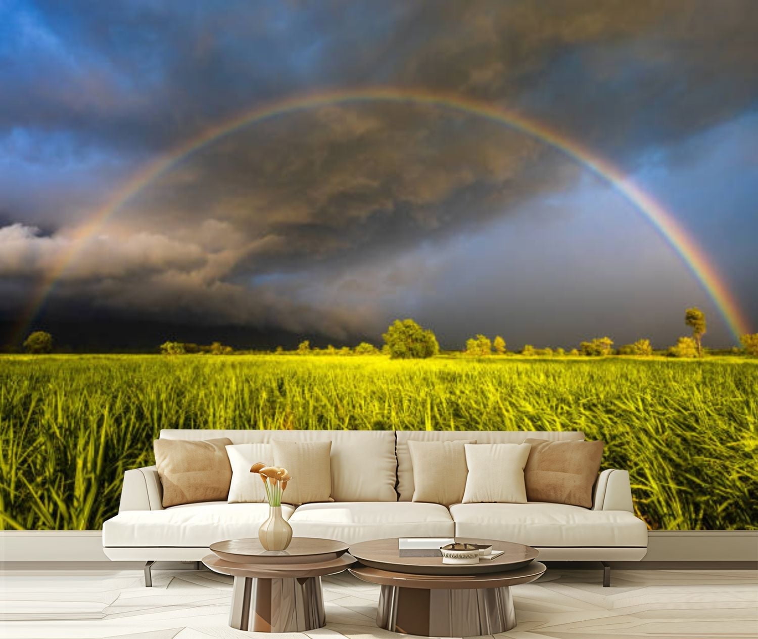 Peel and Stick Canvas Wallpaper Rainbow Rain Modern Art Wall Mural ...