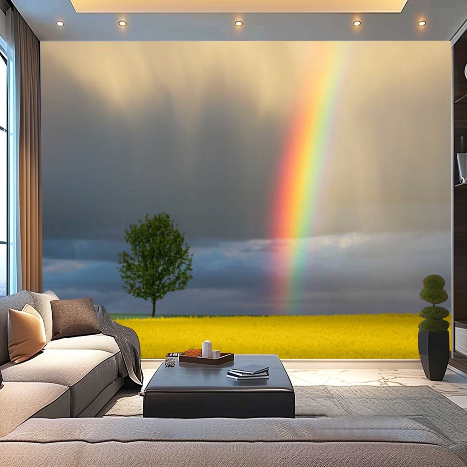 Peel and Stick Canvas Wallpaper Rainbow Rapeseed Field Modern Art Wall ...