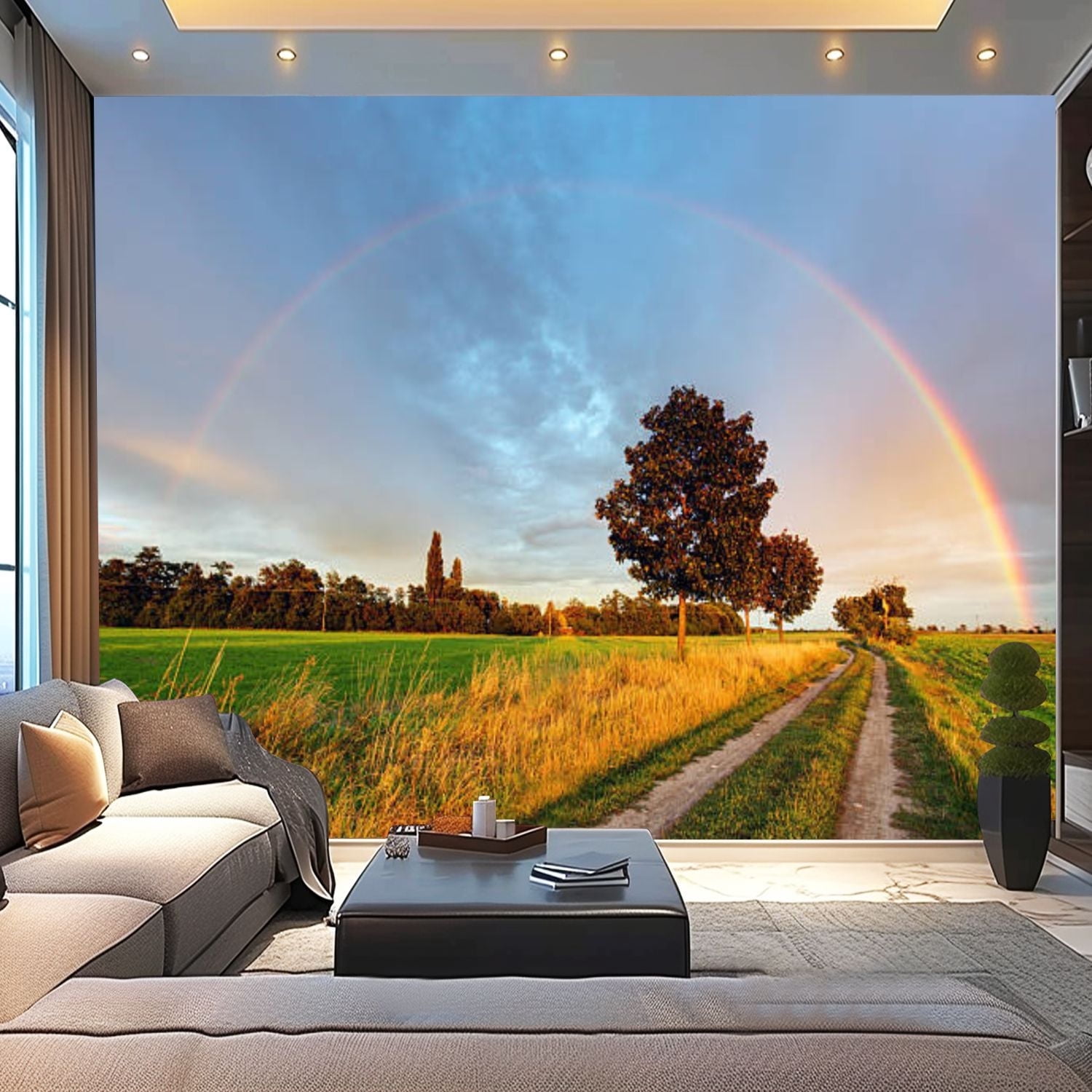 Peel and Stick Canvas Wallpaper Rainbow field road Modern Art Wall ...