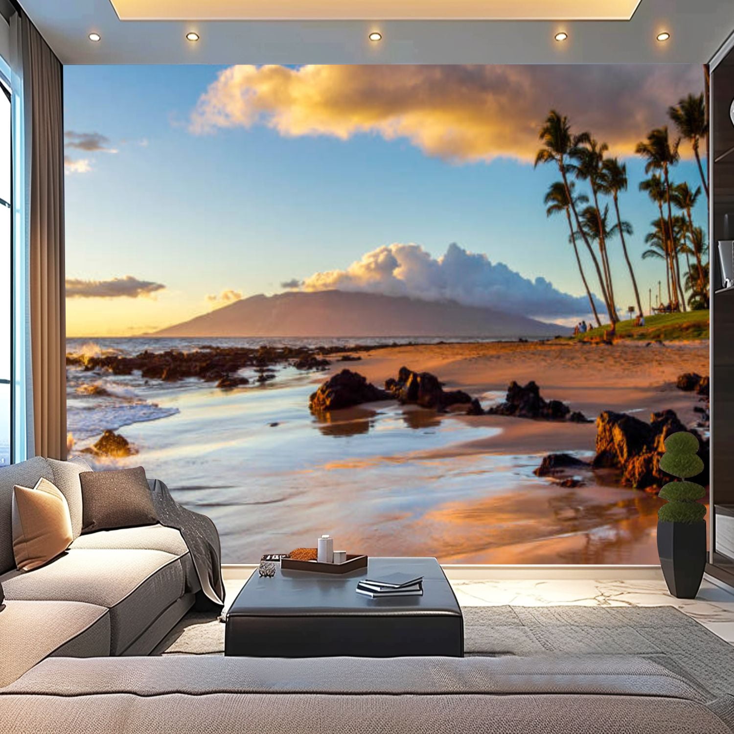 Peel and Stick Canvas Wallpaper Sunset Maui Beach Modern Art Wall Mural ...