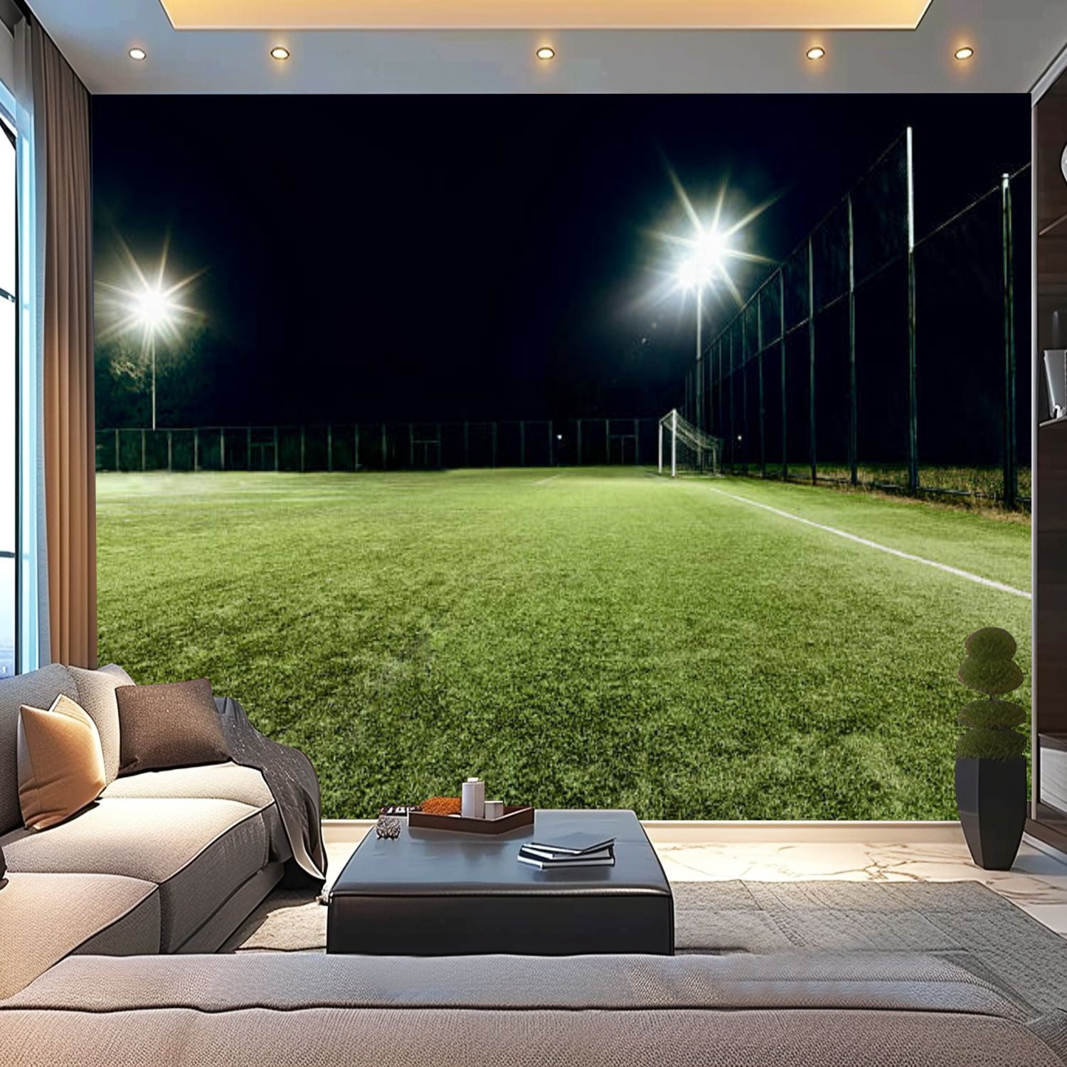 Peel And Stick Canvas Wallpaper View Soccer Field Illuminated Night Photo Inspiration