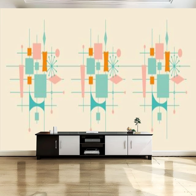 Peel and Stick Canvas Wallpaper Wall Mural 50s Mid Century Modern ...