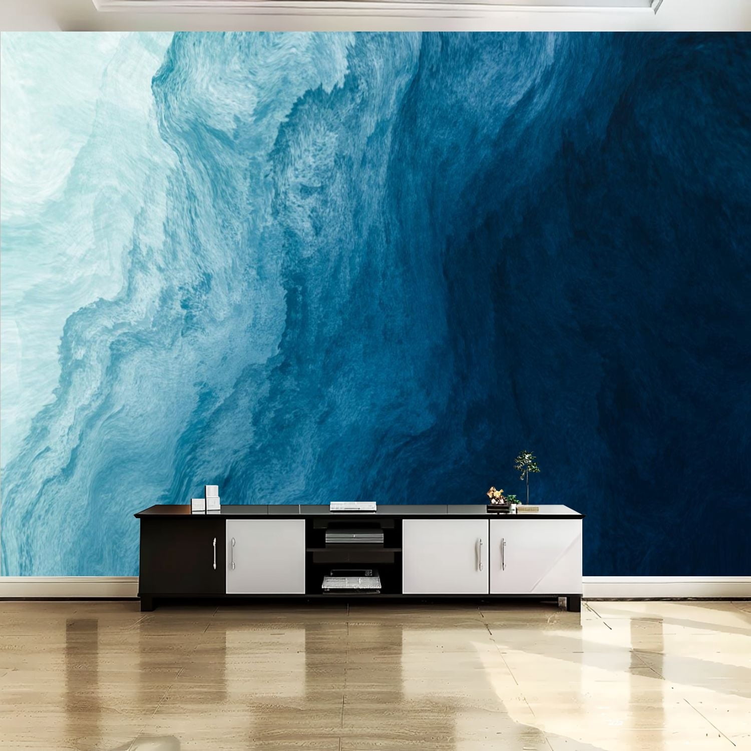 Peel and Stick Canvas Wallpaper Wall Mural Abstract art blue paint ...
