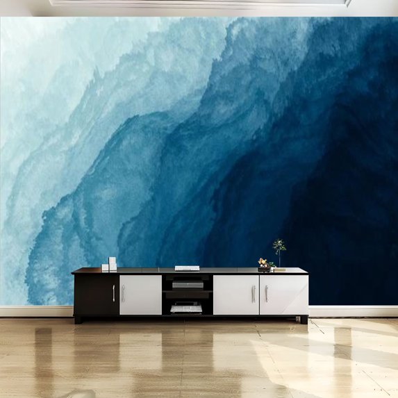 Peel and Stick Canvas Wallpaper Wall Mural Abstract art blue paint ...